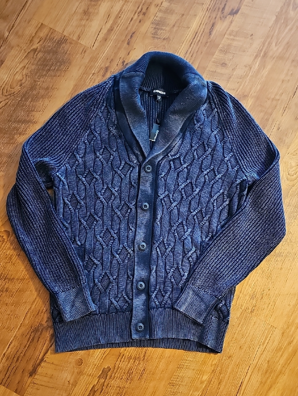 Express Men’s Shawl Collar Cable Knit Cardigan - Navy Blue